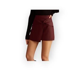 Commense Burgundy Faux Leather Skort Skirt Knotted Mini XL NWT Parisian Chic